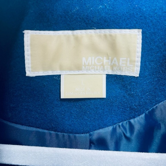 Michael Kors Wool Blend Double Breasted Pea Coat Women's Gold Button Blue Size L - Picture 11 of 13